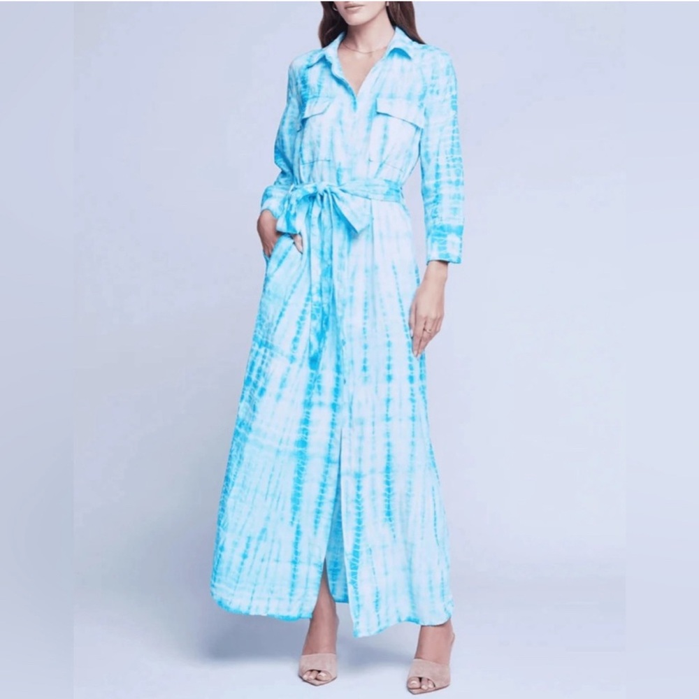 L’AGENCE Cameron Aqua Bamboo Blue Tie-Dye Maxi Dress / Coverup XS